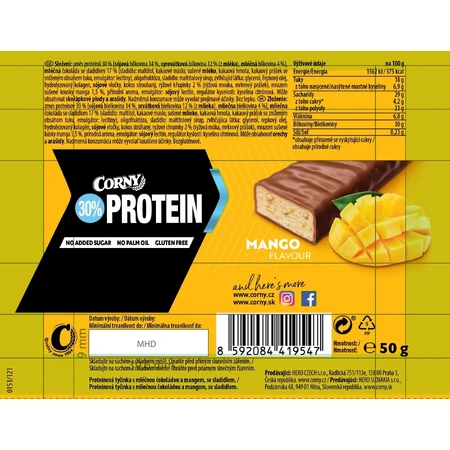 Протеиновый батончик Corny Protein 30% манго 50 г: цены и характеристики