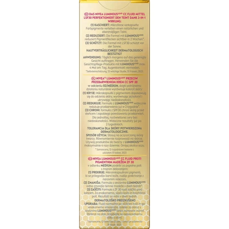 Nivea Luminous Anti Spot, CC-крем 3-в-1 против пигментации, средний, SPF 30, 40 мл: цены и характеристики