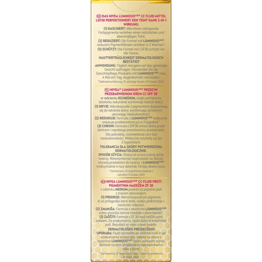 Nivea Luminous Anti Spot, CC-крем 3-в-1 против пигментации, средний, SPF 30, 40 мл: цены и характеристики