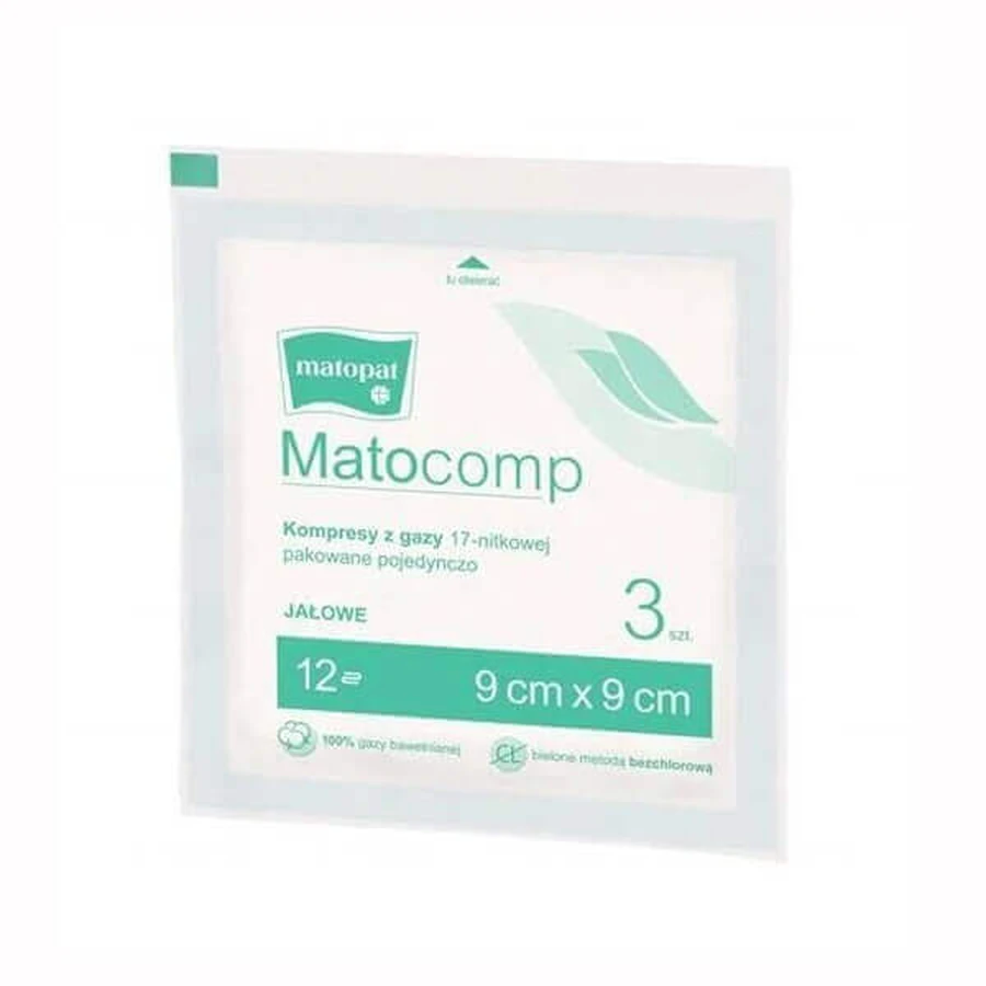 Марлеві тампони, 17 ниток, 12 шарів, Matocomp, 9x9 см, 3 шт.: ціни та характеристики