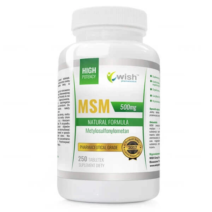 Wish, Organic Sulphur MSM 500 мг, 250 таблеток: цены и характеристики