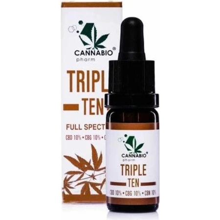 CANNABIOpharm TRIPLE TEN- CBD 10%-CBG 10%-CBN 10% 1×10 мл, масло, содержащее CBD, CBG и CBN: цены и характеристики