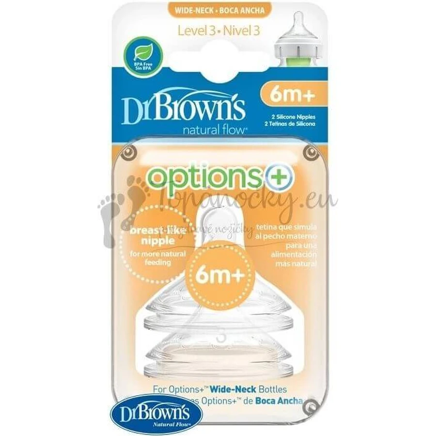 Dr.BROWN'S OPTIONS+ РІВЕНЬ 3 1×2, широка горловина, силікон, 6M+.: ціни та характеристики