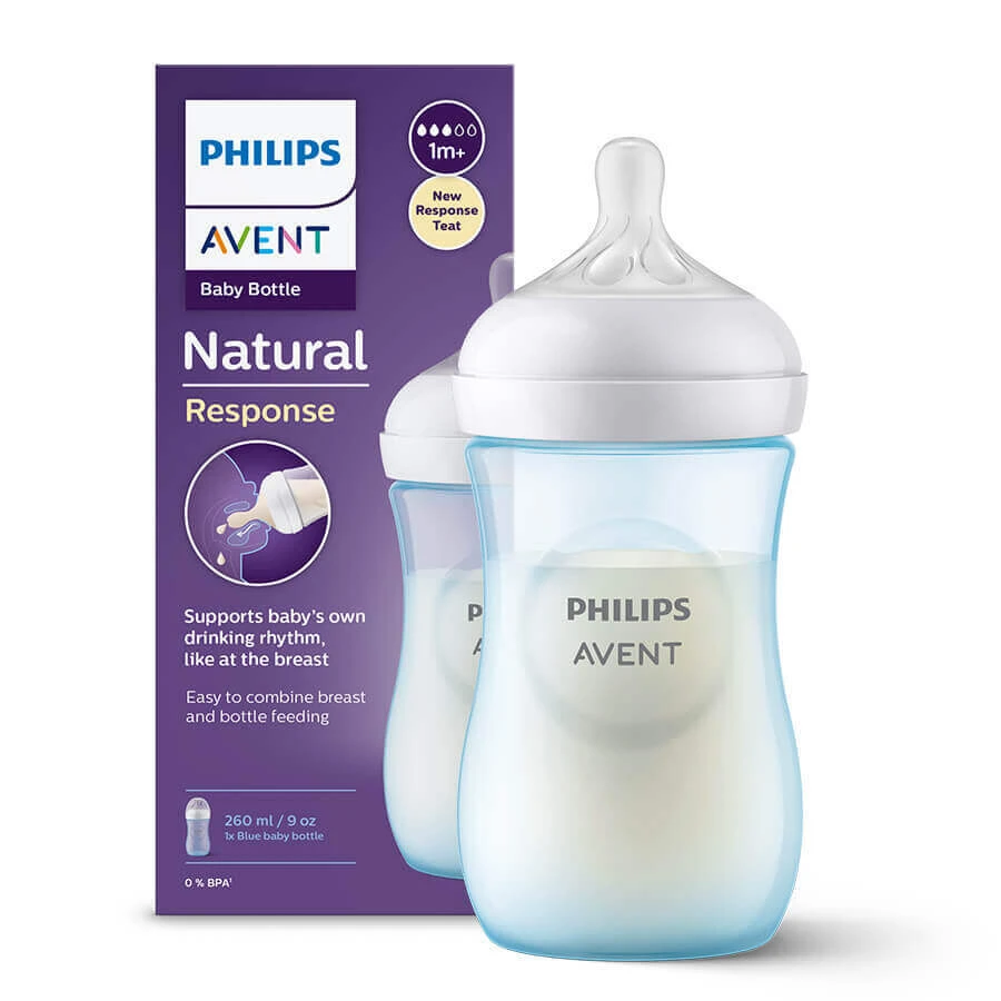 Avent Natural Response, пляшечка з чутливою соскою, синя, швидкість потоку 3, SCY903/21, після 1 місяця, 260 мл: ціни та характеристики