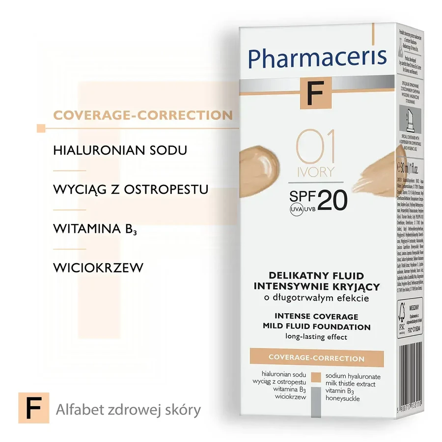Pharmaceris F, Непрозорий флюїд 01 Слонова кістка, SPF 20, 30 мл: ціни та характеристики