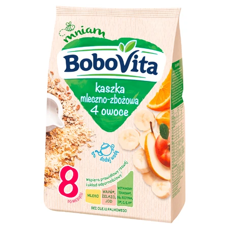 BoboVita Молочно-злакова каша, 4 фрукти, з 8 місяців, 230 г: ціни та характеристики