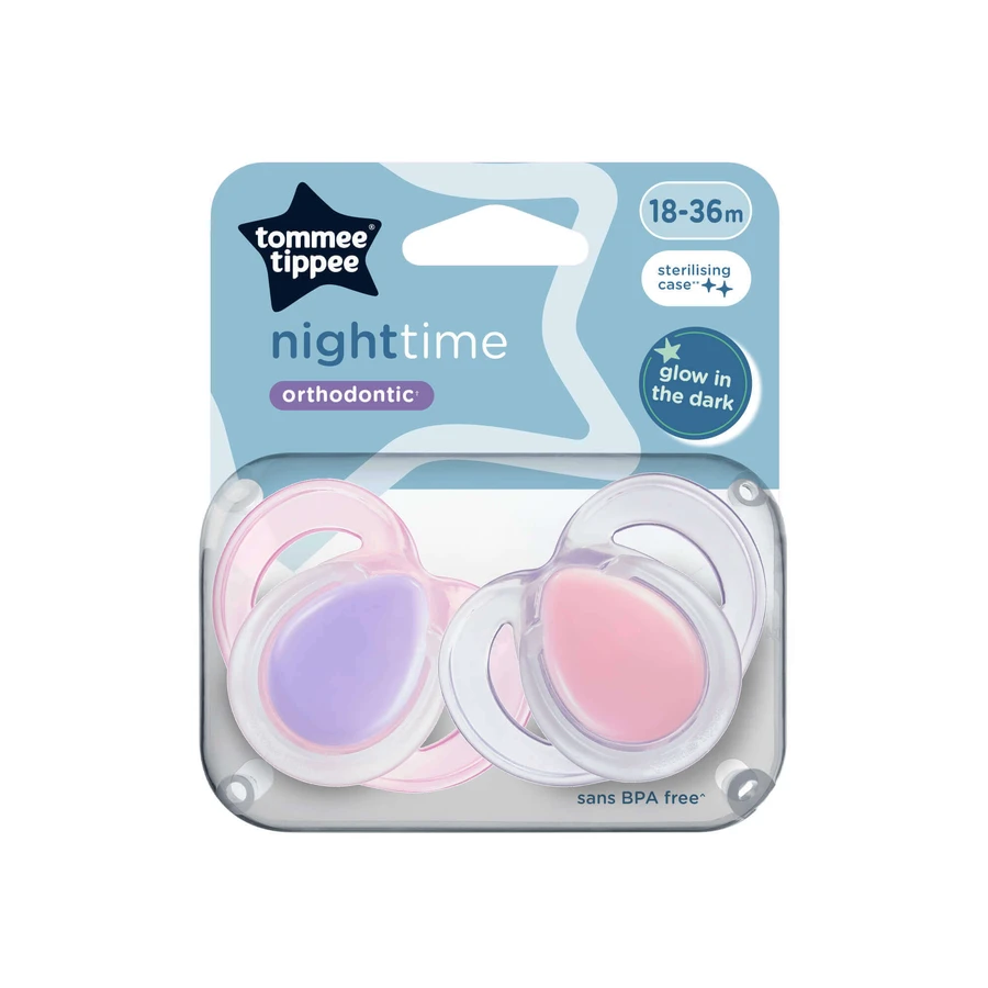 Нічна ортодонтична пустушка, 18-36 місяців, 2 штуки, рожева, Tommee Tippee: ціни та характеристики