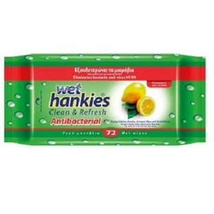 Лимонные антибактериальные влажные салфетки, 72 штуки, Wet Hankies