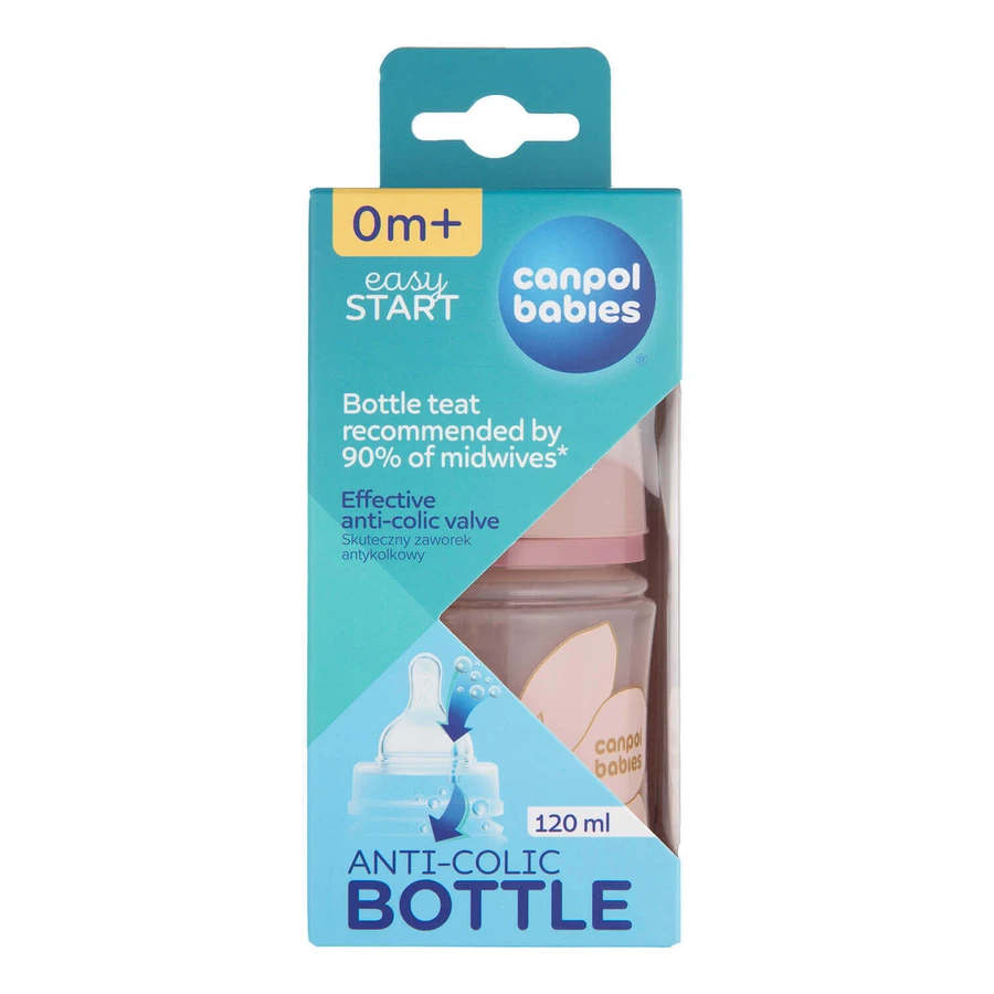 Canpol Babies EasyStart, антиколиковая бутылочка с широким отверстием, Gold, розовая, 35/239, с рождения, 120 мл: цены и характеристики