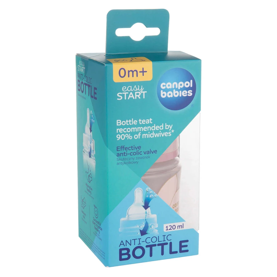 Canpol Babies EasyStart, антиколиковая бутылочка с широким отверстием, Gold, розовая, 35/239, с рождения, 120 мл: цены и характеристики