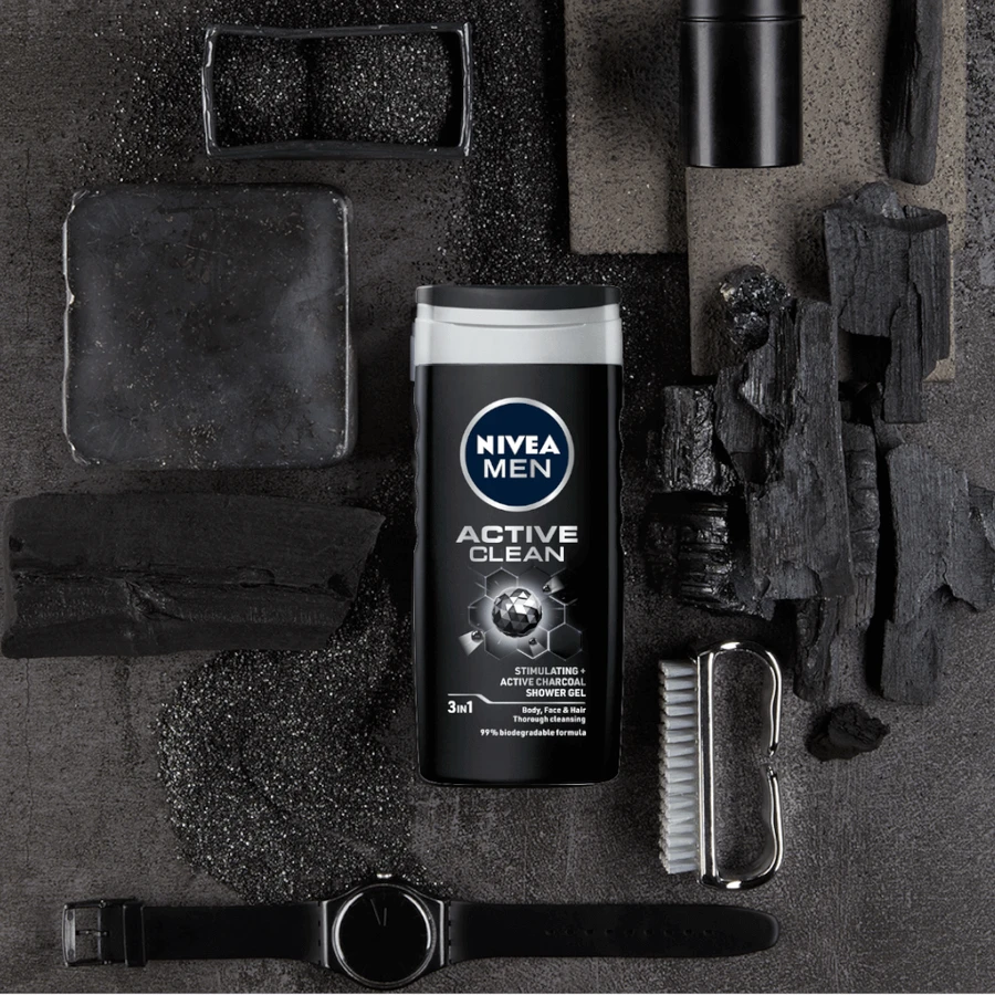 Nivea Men, Энзим для душа 3 в 1 для лица, тела и волос, Active Clean, 250 мл: цены и характеристики