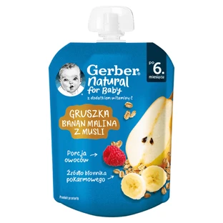 Фруктове пюре Gerber Груша, банан, малина, з мюслі, після 6 місяців, 80 г
