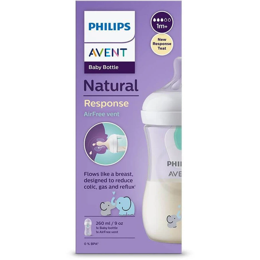 Philips Avent Faa Natural Response с клапаном AirFree 260 мл, 1м+ слоненок: цены и характеристики