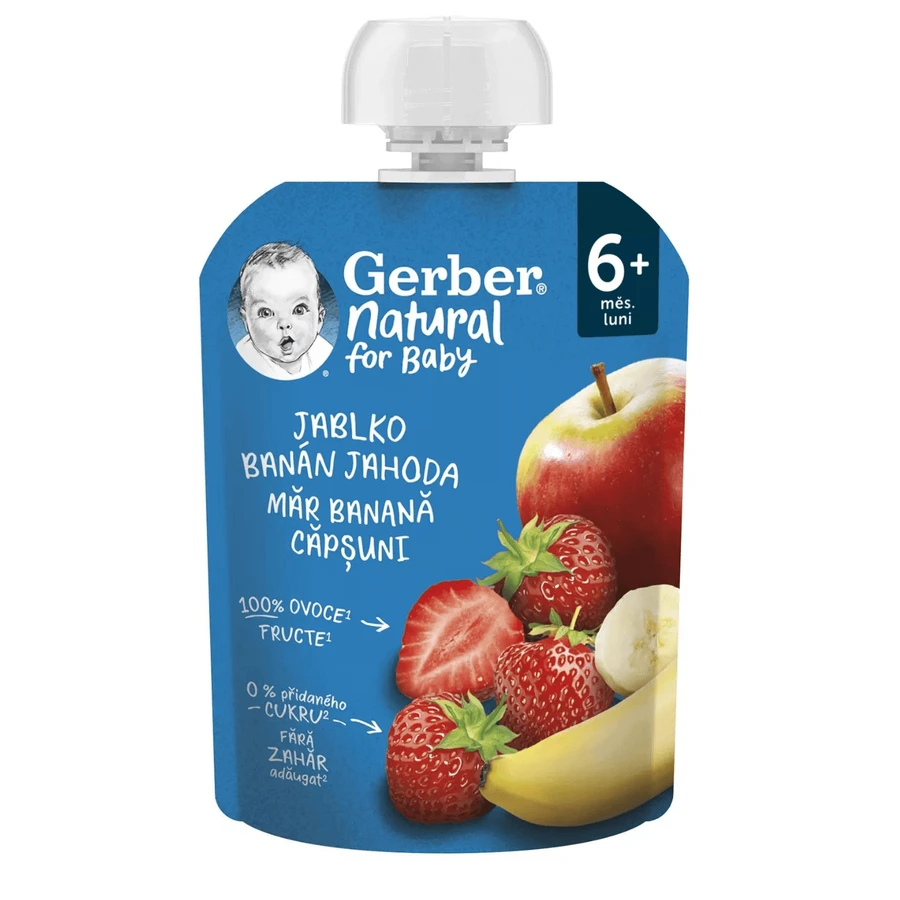 Пюре из яблок, бананов и клубники, 90 г, + 6 месяцев, Gerber: цены и характеристики