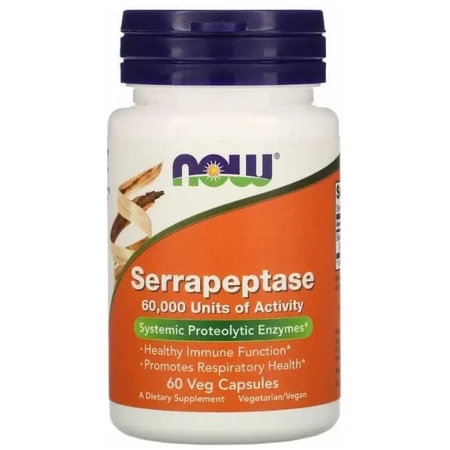 Серрапептаза Now Foods Serrapeptase, 60 вегетарианских капсул: цены и характеристики