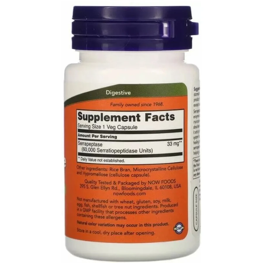 Серрапептаза Now Foods Serrapeptase, 60 вегетарианских капсул: цены и характеристики