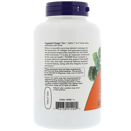 Кремниевый комплекс Now Foods Silica Complex для здоровья кожи и суставов 180 таблеток: цены и характеристики