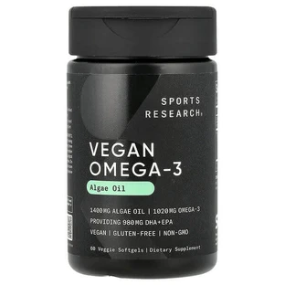 Омега 3, Vegan Omega-3 1400 mg Sports Research, 60 мягких капсул