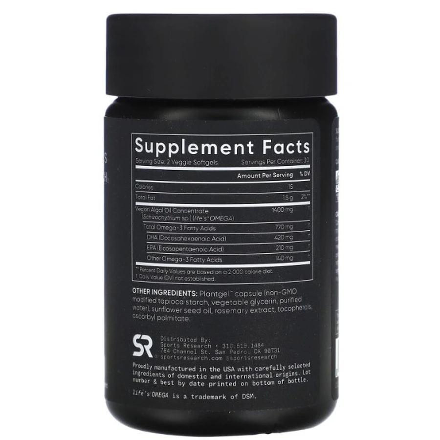 Омега 3, Vegan Omega-3 1400 mg Sports Research, 60 мягких капсул: цены и характеристики