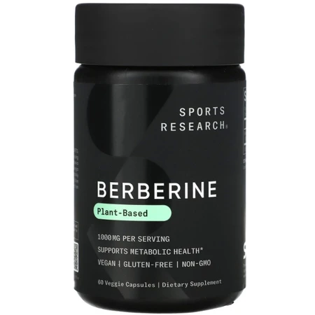 Берберін, Berberine, Sports Research, 1000 мг, 60 рослинних капсул (500 мг у капсулі): ціни та характеристики