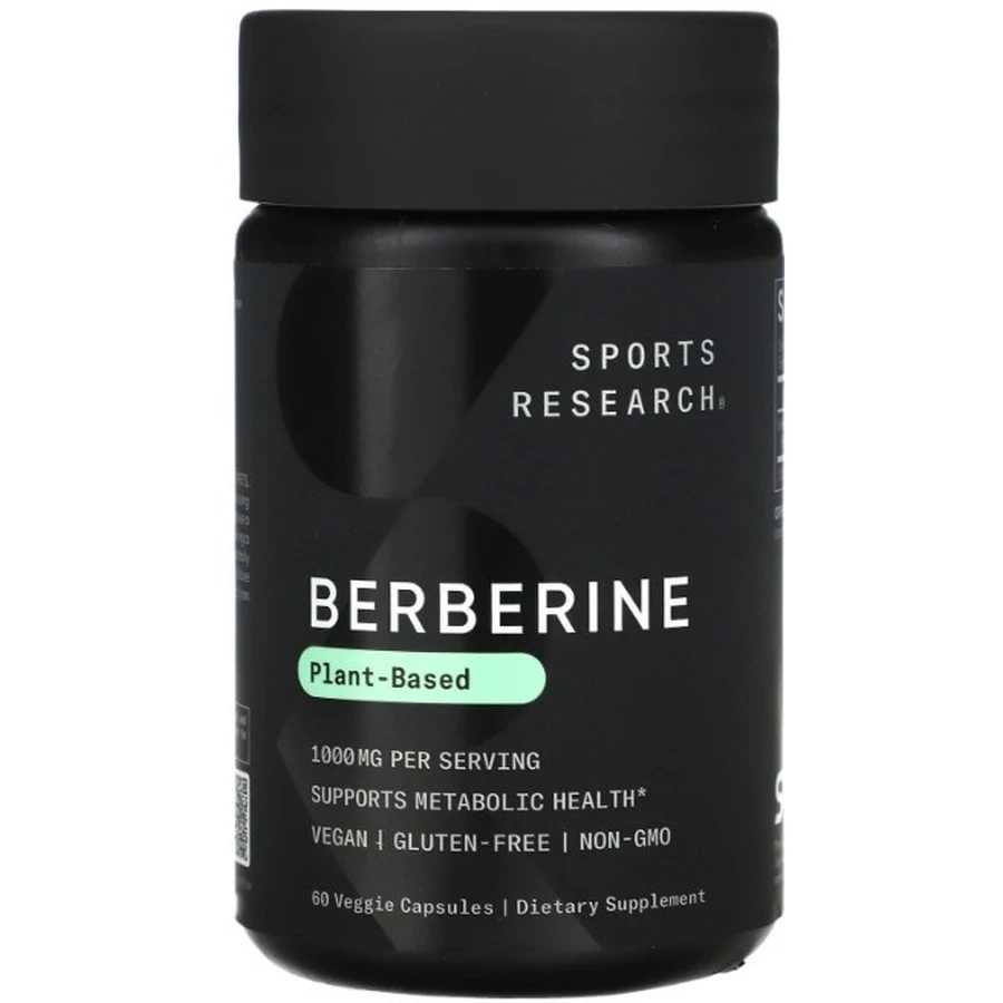 Берберін, Berberine, Sports Research, 1000 мг, 60 рослинних капсул (500 мг у капсулі): ціни та характеристики