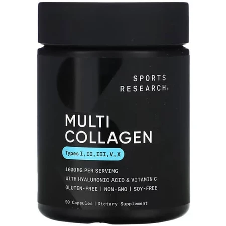 Мульти Коллаген, Multi Collagen, Sports Research, комплекс, 1600 мг, 90 капсул: цены и характеристики