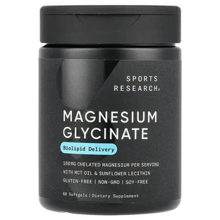 Магния глицинат, Magnesium Glycinate 160 mg, Sports Research, 60 мягких капсул