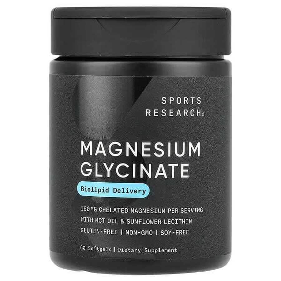 Магния глицинат, Magnesium Glycinate 160 mg, Sports Research, 60 мягких капсул: цены и характеристики