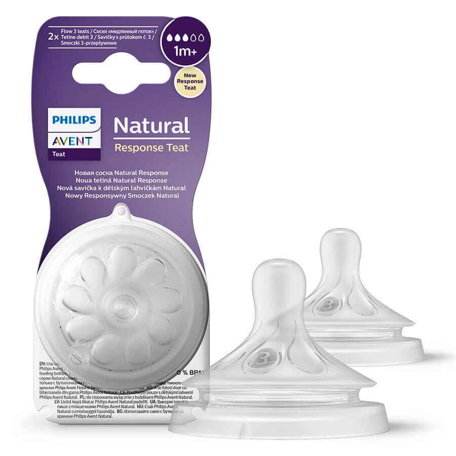 Avent Natural Response, отзывчивая соска для бутылочек, скорость потока 3, SCY963/02, после 1 месяца, 2 шт.: цены и характеристики