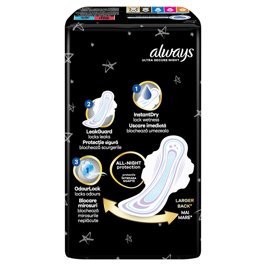 Always Ultra, гигиенические салфетки с крылышками, размер 4, Secure Night, 24 шт.: цены и характеристики