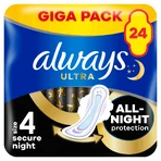 Always Ultra, гигиенические салфетки с крылышками, размер 4, Secure Night, 24 шт.: цены и характеристики