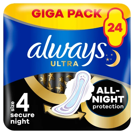 Always Ultra, гигиенические салфетки с крылышками, размер 4, Secure Night, 24 шт.: цены и характеристики