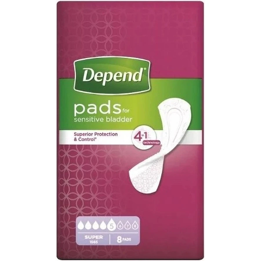DEPEND SUPER 1×8 шт, прокладки для недержания 11×36 см: цены и характеристики