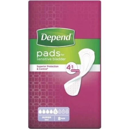 DEPEND SUPER 1×8 шт, прокладки для недержания 11×36 см: цены и характеристики
