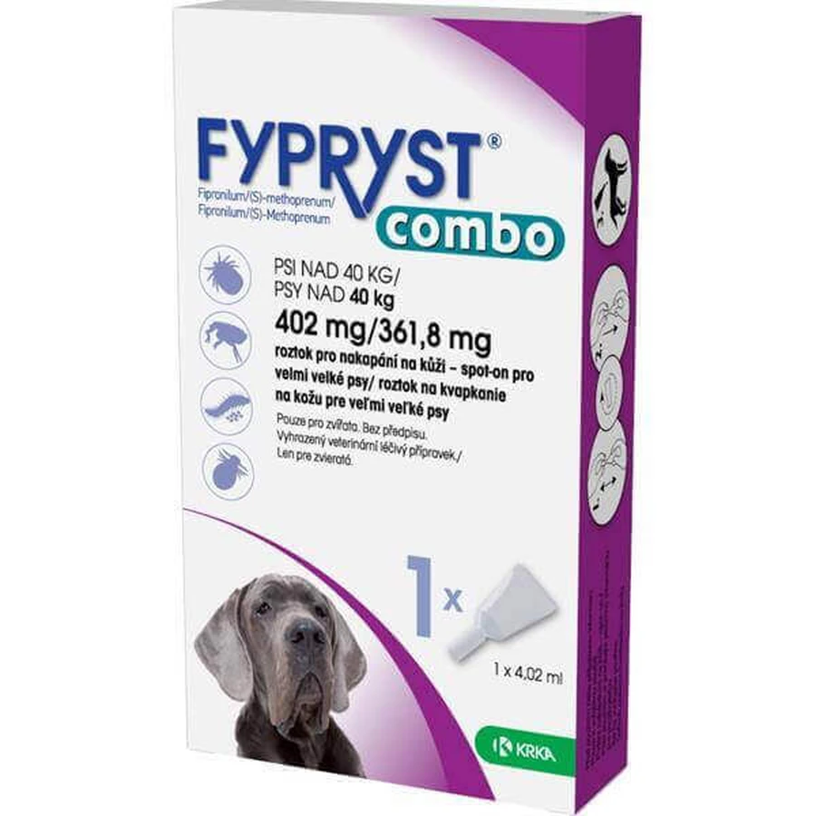 FYPRYST комбо 402 мг/361,8 мг PSY OVER 40 кг 1×4,02 мл, препарат від бліх: ціни та характеристики