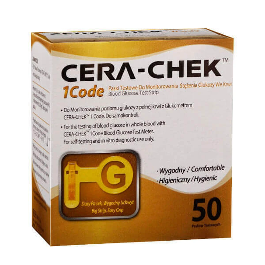 Тест-смужки Cera-Chek 1 Code для визначення рівня глюкози в крові, 50 шт.: ціни та характеристики
