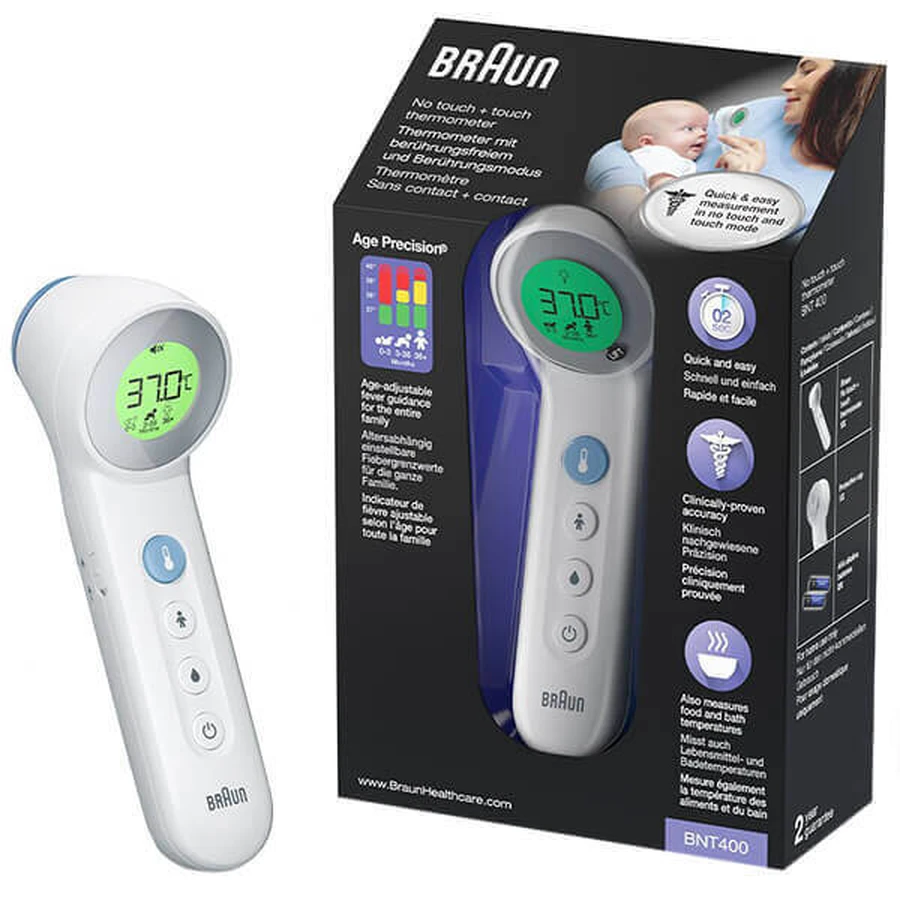 Braun BNT 400, бесконтактный термометр для лба 5 в 1 с точным определением возраста, белый: цены и характеристики