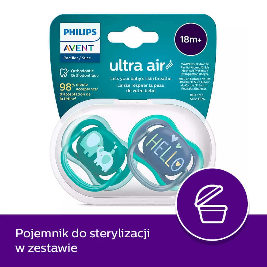 Avent Ultra Air, пустушка, силіконова, симетрична, хлопчик, SCF349/18, від 18 місяців, 2 шт.: ціни та характеристики