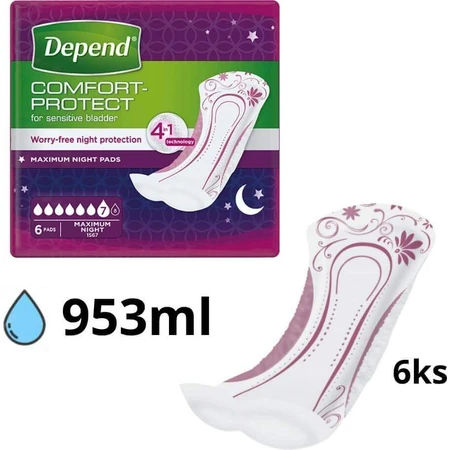 Прокладки DEPEND MAXIMUM от недержания для женщин, 12,5х34 см, 953 мл, 1х6 шт.: цены и характеристики
