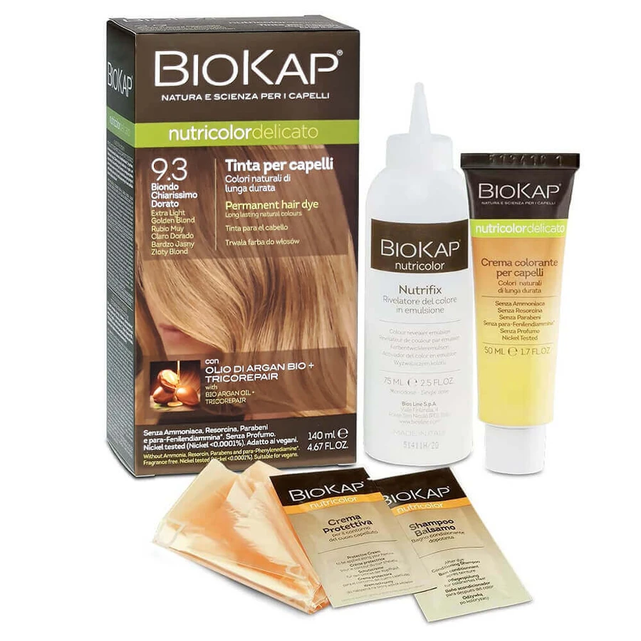Biokap Nutricolor Delicato, фарба для волосся, 9.3 дуже світлий золотистий блонд, 140 мл: ціни та характеристики