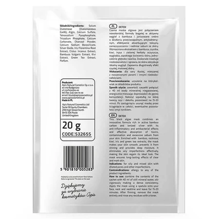 Apis Professional Detox, детоксикуюча водоростева маска, 20 г: ціни та характеристики