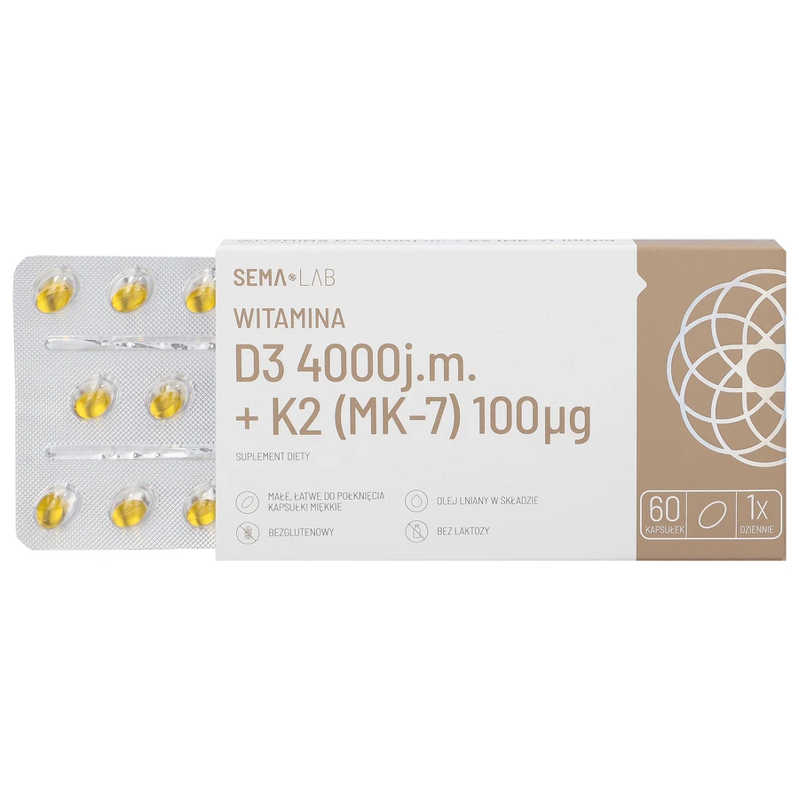 SEMA Lab Вітамін D3 4000 МО + К2 (МК-7) 100 мкг, 60 мікрокапсул: ціни та характеристики