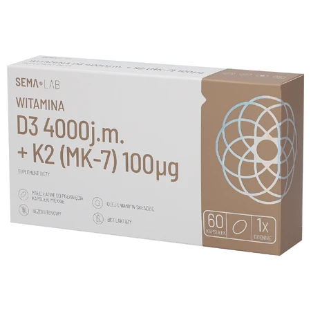 SEMA Lab Вітамін D3 4000 МО + К2 (МК-7) 100 мкг, 60 мікрокапсул: ціни та характеристики