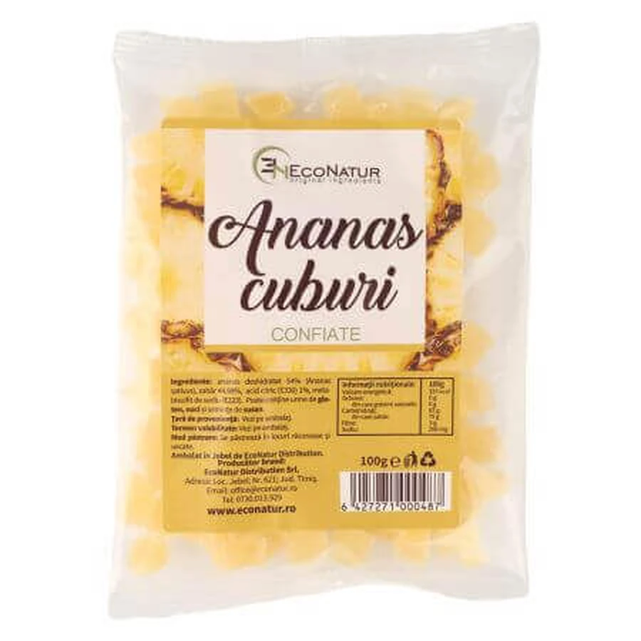 Ананас зацукрований кубиками, 100 г, Econatur: ціни та характеристики