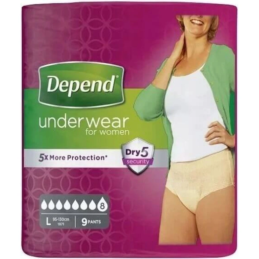 DEPEND SUPER L для женщин 1×9 шт, брюки-стрейч, обхват бедер 95-130 см: цены и характеристики