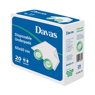 Абсорбуючі прокладки 5 шарів, 60 х 60 см, 20 штук, Davas
