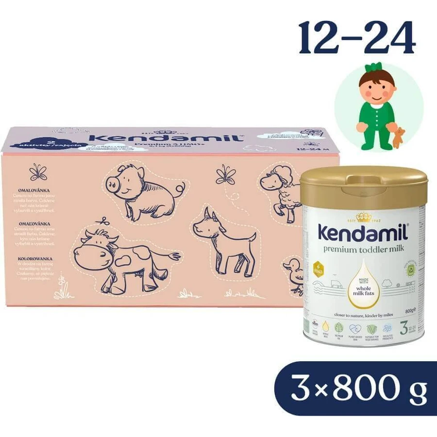 Kendamil Premium 3 HMO+, креативная подарочная упаковка 3×800 г, молоко для малышей: цены и характеристики
