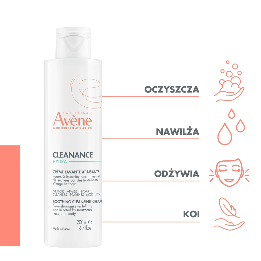 Avene Cleanance Hydra Очищувальний та відновлювальний крем для обличчя та тіла після фармакологічних процедур, 200 мл: ціни та характеристики