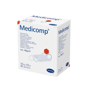 Medicomp, марлеві неткані компреси, 4 шари, 30 г/м2, 7,5 см х 7,5 см, 50 штук УПАКОВКА ПОШКОДЖЕНА