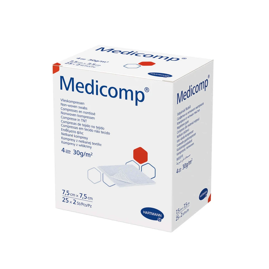 Medicomp, марлеві неткані компреси, 4 шари, 30 г/м2, 7,5 см х 7,5 см, 50 штук УПАКОВКА ПОШКОДЖЕНА: ціни та характеристики